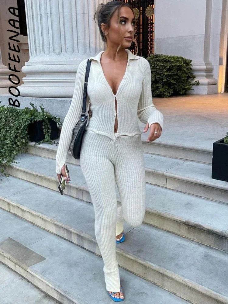 Sunday Comfy Ribbed White Long Sleeve Jumpsuit LUXLIFE BRANDS