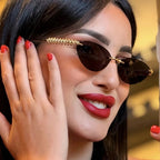 New Cat Eye Rivet Rimless Sunglasses Women Luxury Fashion Brand Oval Narrow Sun Glasses Shades Trendy Elegant Unique Eyewear Luxlife Brands