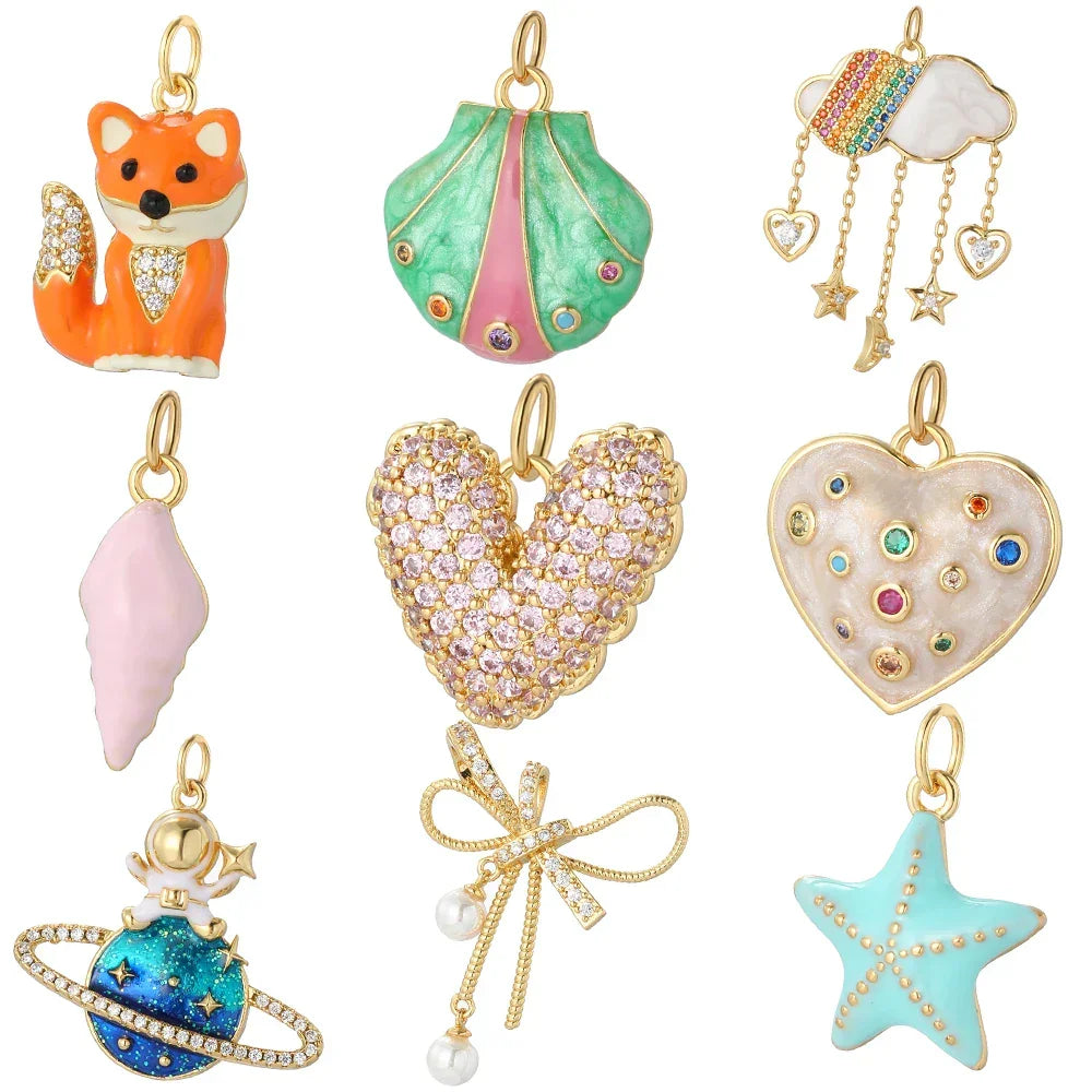 Boho Fashion Shiny Zircon Heart Charms for Jewelry Making Women Pendant Necklace Earrings Diy Stainless Steel Crafts Charms 2025