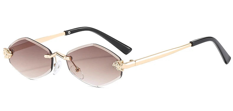 Luxury Polygon Sunglasses for Women Hipster Irregular Rimless Sunglasses Ladies Small Metal Frame Vintage Rhombus Eyewear Brown