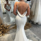 LSYX Deep V-Neck Sleeveless Crepe Mermaid White Wedding Dress 2023 Spaghetti Straps Backless Lace Bridal Gown Custom Made LUXLIFE BRANDS