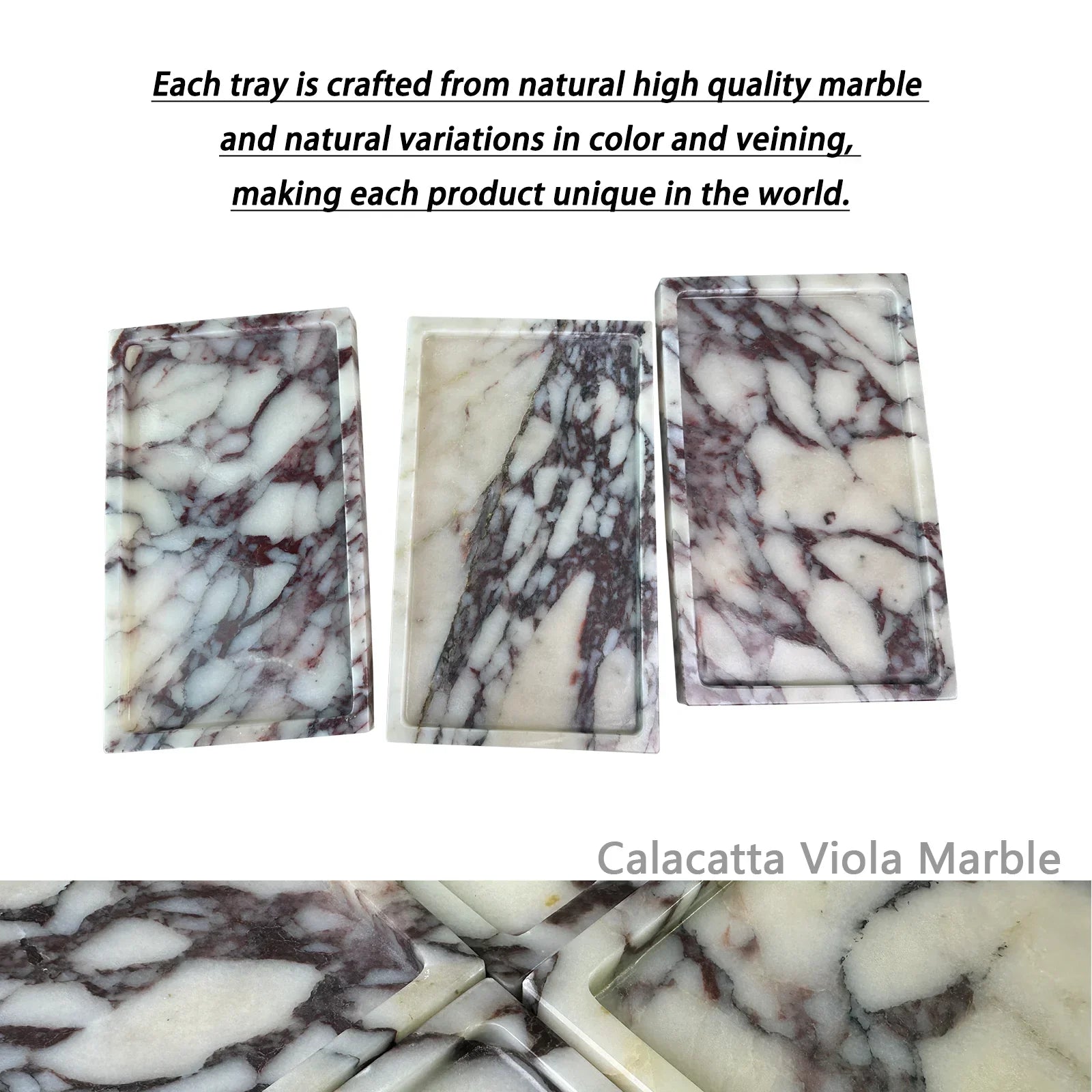 Calacatta Viola Marble Vanity Tray, 10x6in