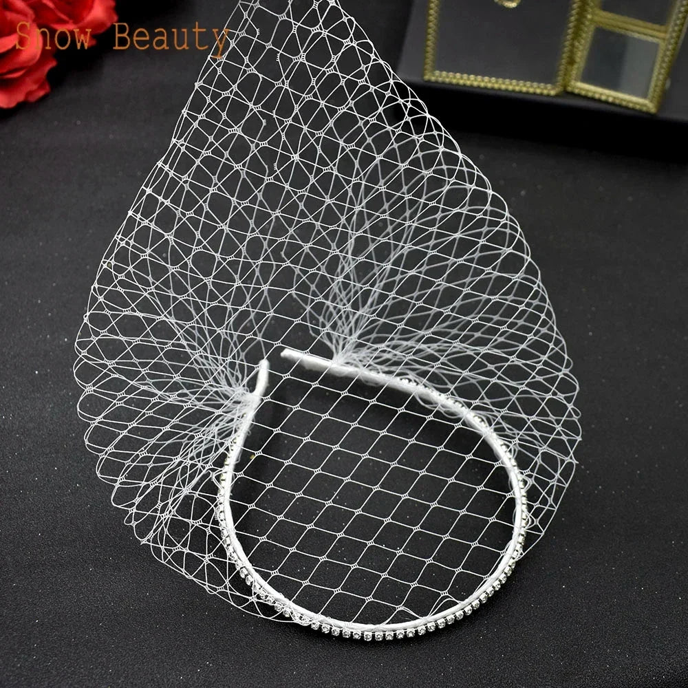 JM21 Black White Headband Veils for Bridal Charming Veil  for Wedding Fascinator Birdcage Veil on the Face Mini Veil LUXLIFE BRANDS