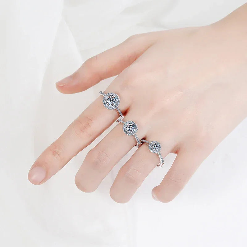 Tezzc 2ct Moissanite Halo Engagement Ring For Women S925 Sterling Silver Wedding Rings With certificate Fine Jewelry Wholesale