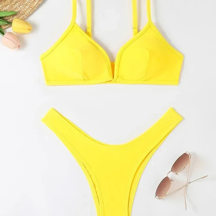 Hot Sale Of The Season New Pure Color Sexy Quick Dry Tight Bikini Swimwear for Holiday Hot Girl Cross-Border Bikini Set Women's Luxlife Brands