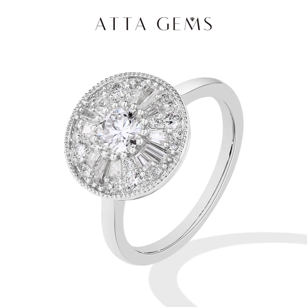 ATTAGEMS Round Cut 0.5CT Full Moissanite Ring DVVS1 Real 925 Sterling Silver for Women Engagement Fine Jewelry Shipping From USA Luxlife Brands