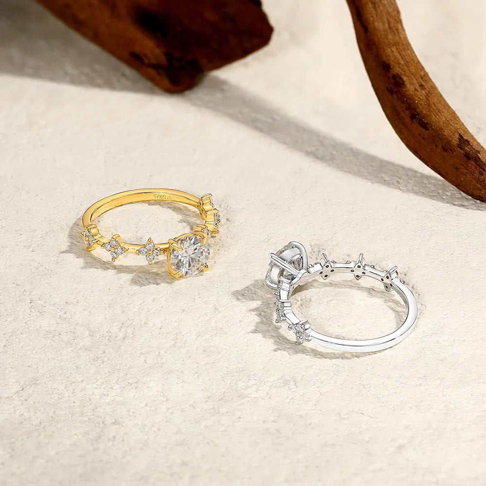 ATTAGEMS New Moissanite Ring for Women Four claws s925 Silver Rings Yellow Gold Plated Classic Anniversary Jewelry Free Shipping