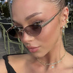 New Cat Eye Rivet Rimless Sunglasses Women Luxury Fashion Brand Oval Narrow Sun Glasses Shades Trendy Elegant Unique Eyewear Luxlife Brands