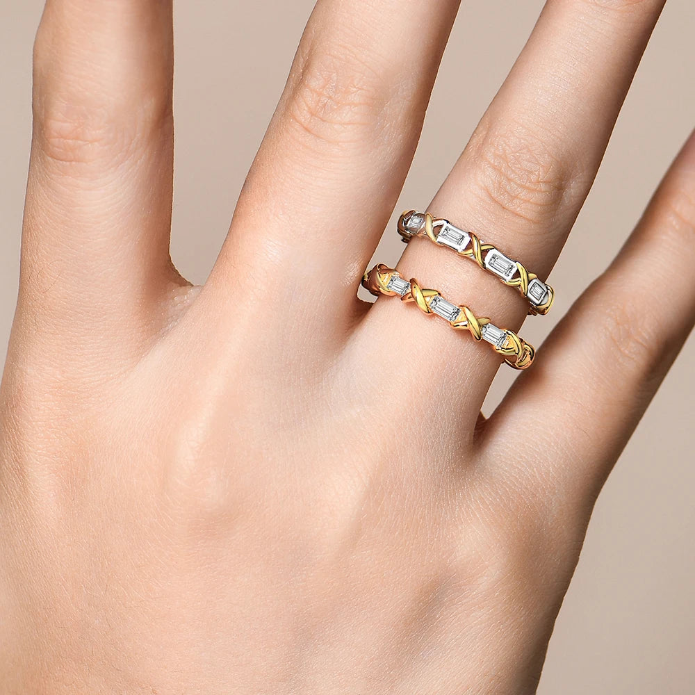 ATTAGEMS Moissanite Diamond Rings for Women Men D VVS1 Color Rectangle Cut S925 Sterling Silver Stackable Rings Wedding  Jewelry