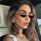 New Cat Eye Rivet Rimless Sunglasses Women Luxury Fashion Brand Oval Narrow Sun Glasses Shades Trendy Elegant Unique Eyewear Luxlife Brands