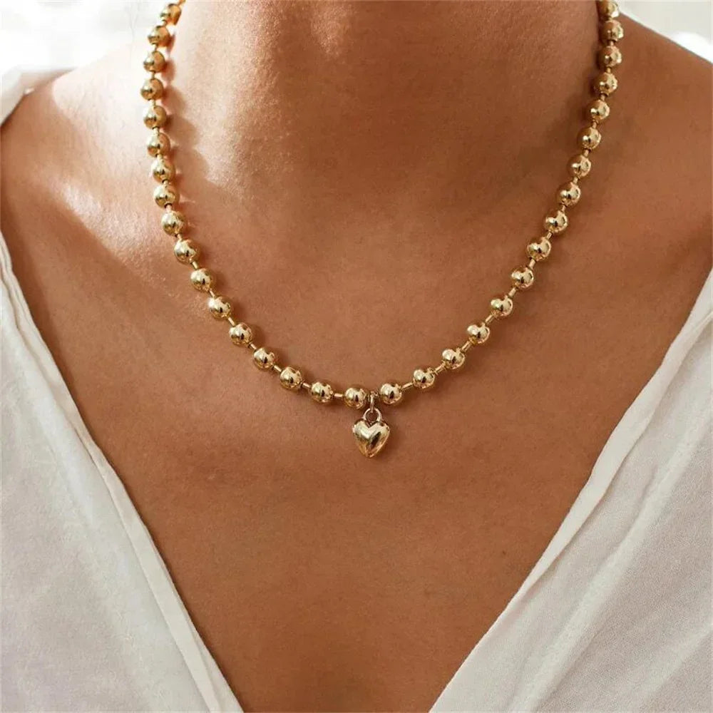 Vintage Silver-plate Geometric Exaggerated Artificial Pearl Chain Necklace For Women Female Fashion Boho Y2K Girl Jewelry Gift