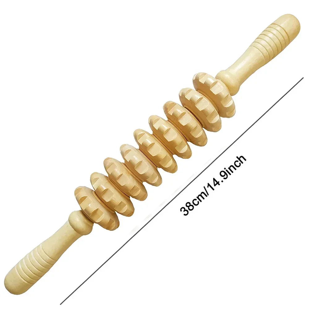 9 Rollers Wooden Massager Handheld Roller Stick Trigger Point Manual Massage Tools for Anti-cellulite, Body Muscle Pain Relief