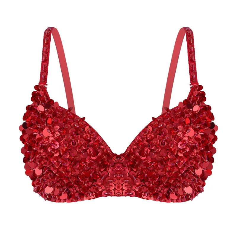 The Stardust Prism Sirena – Sequined & Looped Beading Padded Push-Up Bra Top
