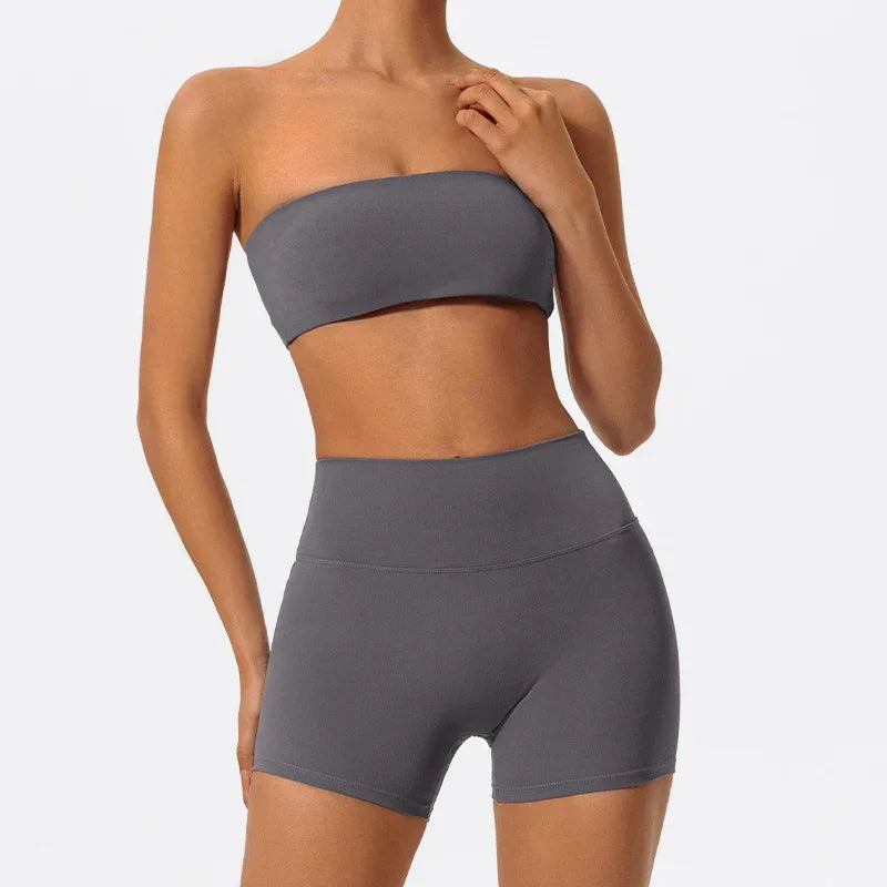 Ctenkevet Women Strapless Bra Suits Gym Workout Yoga Outfit Female Fitness Crop Top Outdoors Activewear Women Underwear Set Luxlife Brands