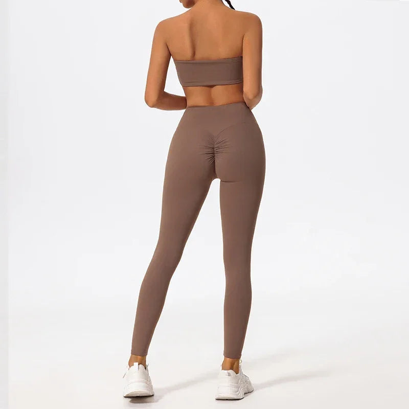 Ctenkevet Women Strapless Bra Suits Gym Workout Yoga Outfit Female Fitness Crop Top Outdoors Activewear Women Underwear Set