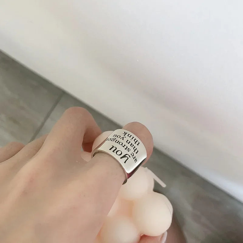 Real 925 Sterling Silver Personality Wide Letters Adjustable Retro Ring Fine Jewelry For Women Party Elegant Accessories Luxlife Brands