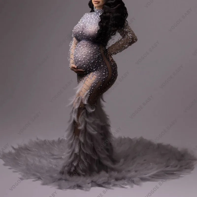 Beaded LUX Maternity Photo Shoot Dress