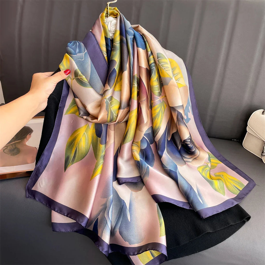 180*90cm Luxury Brand Women Summer Silk Scarves Shawls Lady Wraps Soft Female Geometry Beach Stole Bandanna Foulard Muffler