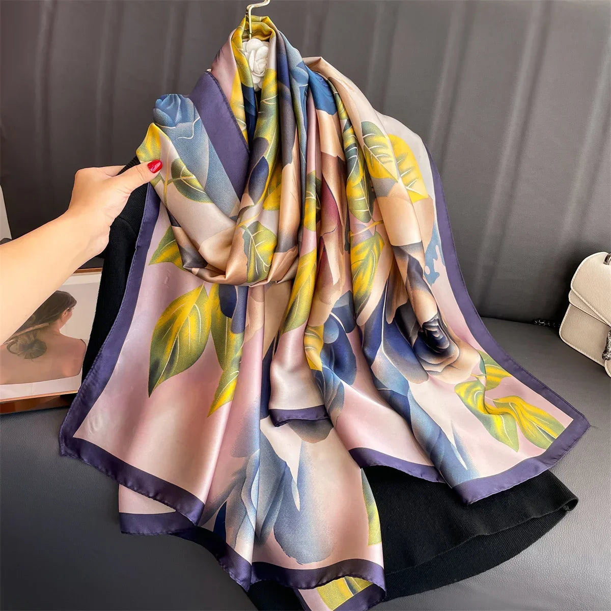 180*90cm Luxury Brand Women Summer Silk Scarves Shawls Lady Wraps Soft Female Geometry Beach Stole Bandanna Foulard Muffler