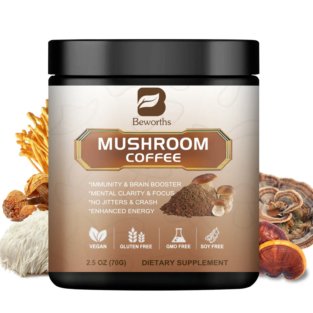 BWEORTHS 250G Mushroom Coffee Mixed Reishi & Lion's Mane Mushrooms Support Immunity and Focus Health Boost Memory NO-GMO 10 in 1