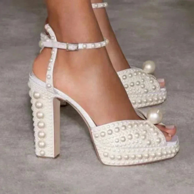Handmade Beaded Platform Wedding Pumps
