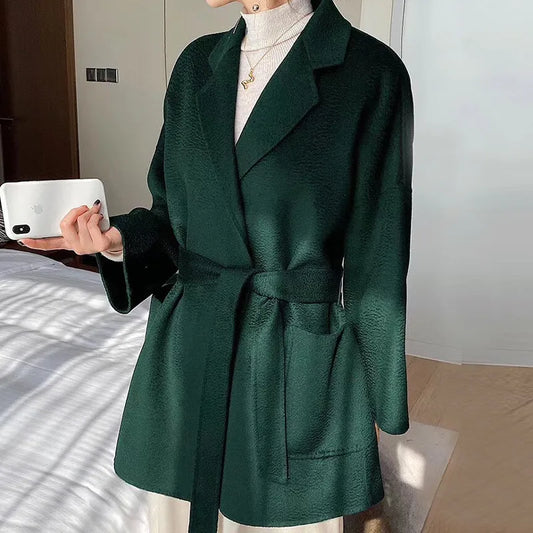 Brand high-end water corrugated double face cashmere coat Women 2022 loose lapel winter wool coat jacket LUXLIFE BRANDS