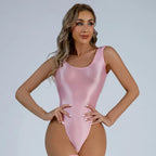 Sleeveless High Cut Thong Bodysuit Glossy Shiny Swimsuit Tights Hot Sexy Bikini Sukumizu Swimwear Body Tops Athletic Gym Leotard Luxlife Brands