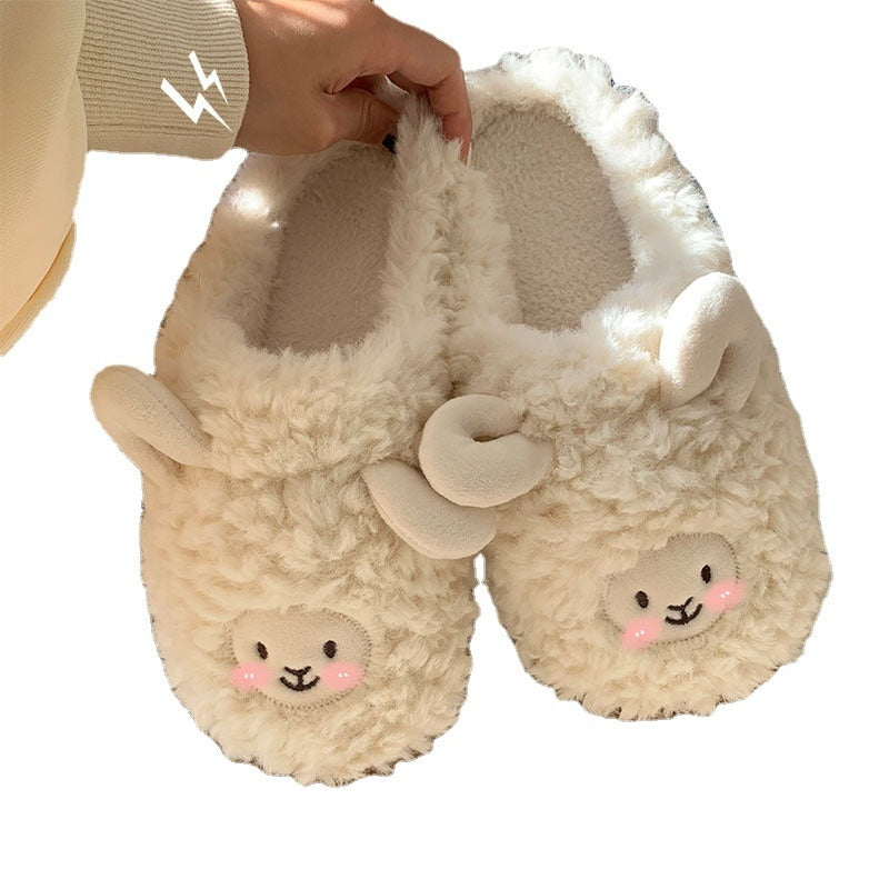 Cartoon Cute Cotton Slippers Autumn and Winter Indoor Home Couple Slippers Warm Faux Fur Slippers Girl Heart Cotton Shoes Winter