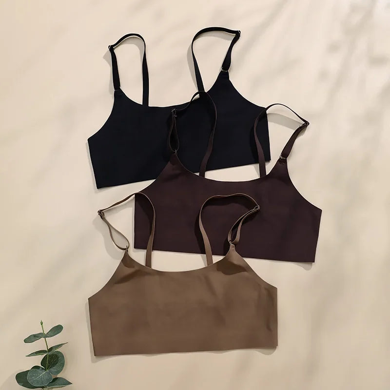 Hot Sale High Quality Latest Design Us Size Stylish Solid Ice Silk Seamless Wireless Bras And Women Underwear Set Luxlife Brands