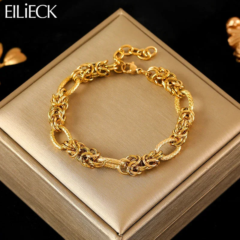 EILIECK 316L Stainless Steel Twisted Bracelet Bangles For Women Trendy 18K Gold Plated Wrist Chain Waterproof Jewelry Gift Party Luxlife Brands