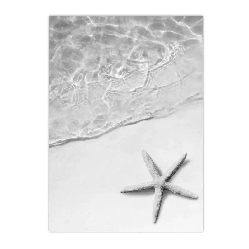 Sea Beach Waves Canvas Poster Black And White Wall Paintings Coconut Tree Art Prints Shell Starfish Print Pictures Bedroom Decor
