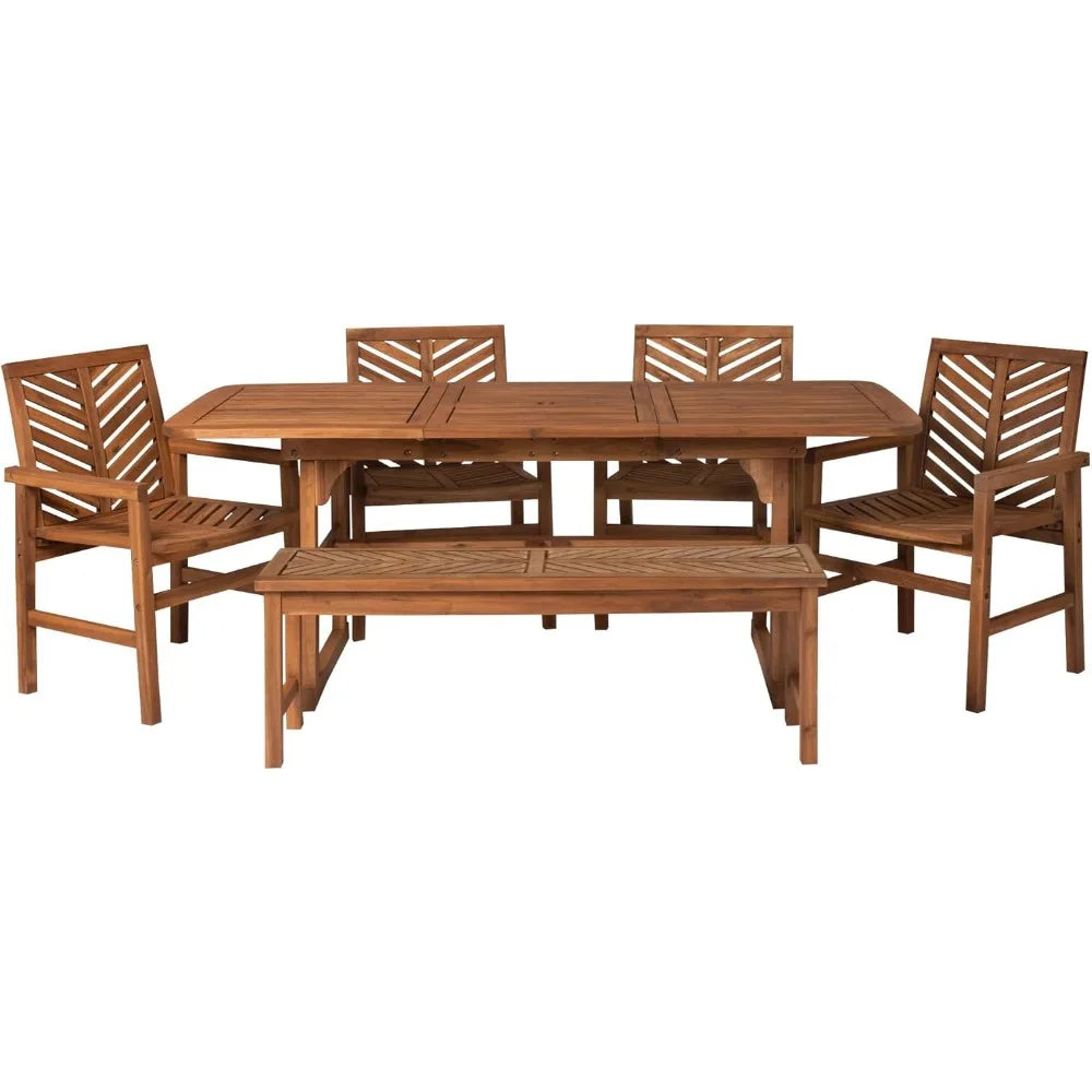 LUXHOME Poolside Chevron Patio Furniture Dining Set Extendable Table, Chairs, Bench