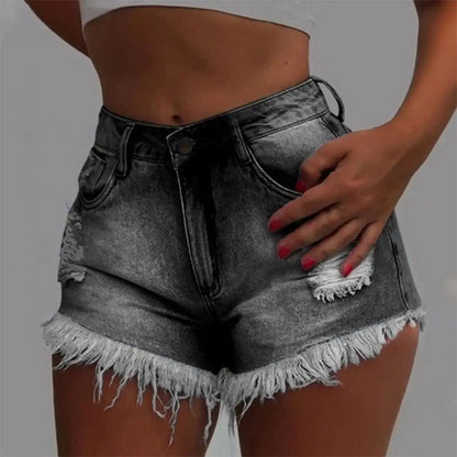 High Waist Fringe Denim Shorts