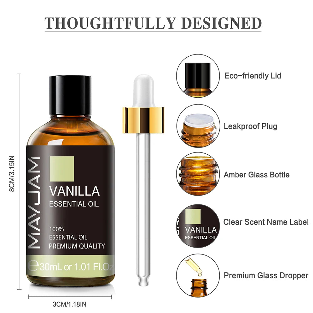 MAYJAM 30ml Pure Natural Essential Oils Vanilla Mint Citronella Grapefruit Sweet Orange LUXLIFE BRANDS