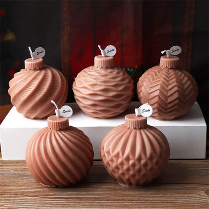 DIY Christmas geometric sphere candle silicone mold stripe spiral wave pattern spherical cake chocolate silicone mold resin mold LUXLIFE BRANDS
