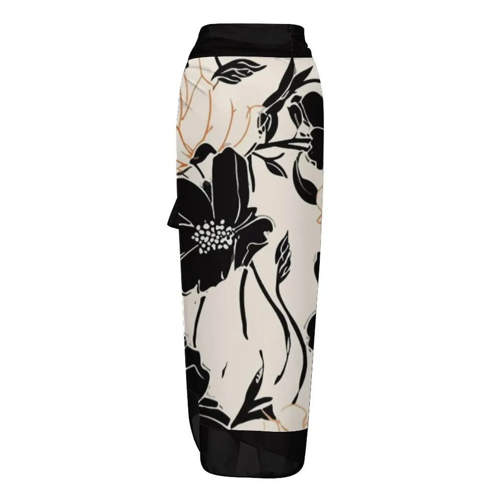 Black & White Flower Print Deep V-Neck Bikini Bow Strap Halter Sexy Swimsuit Plus Size Women 2023 Push-Ups Fashion Summer LUXLIFE BRANDS