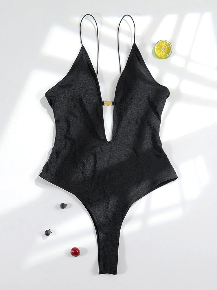 Miyouj Solid Color Swimwear Women's Swimsuit Bandage One Piece Suit High Waist Beachwear High Cut Bathsuit Hollow Out Swimsuits