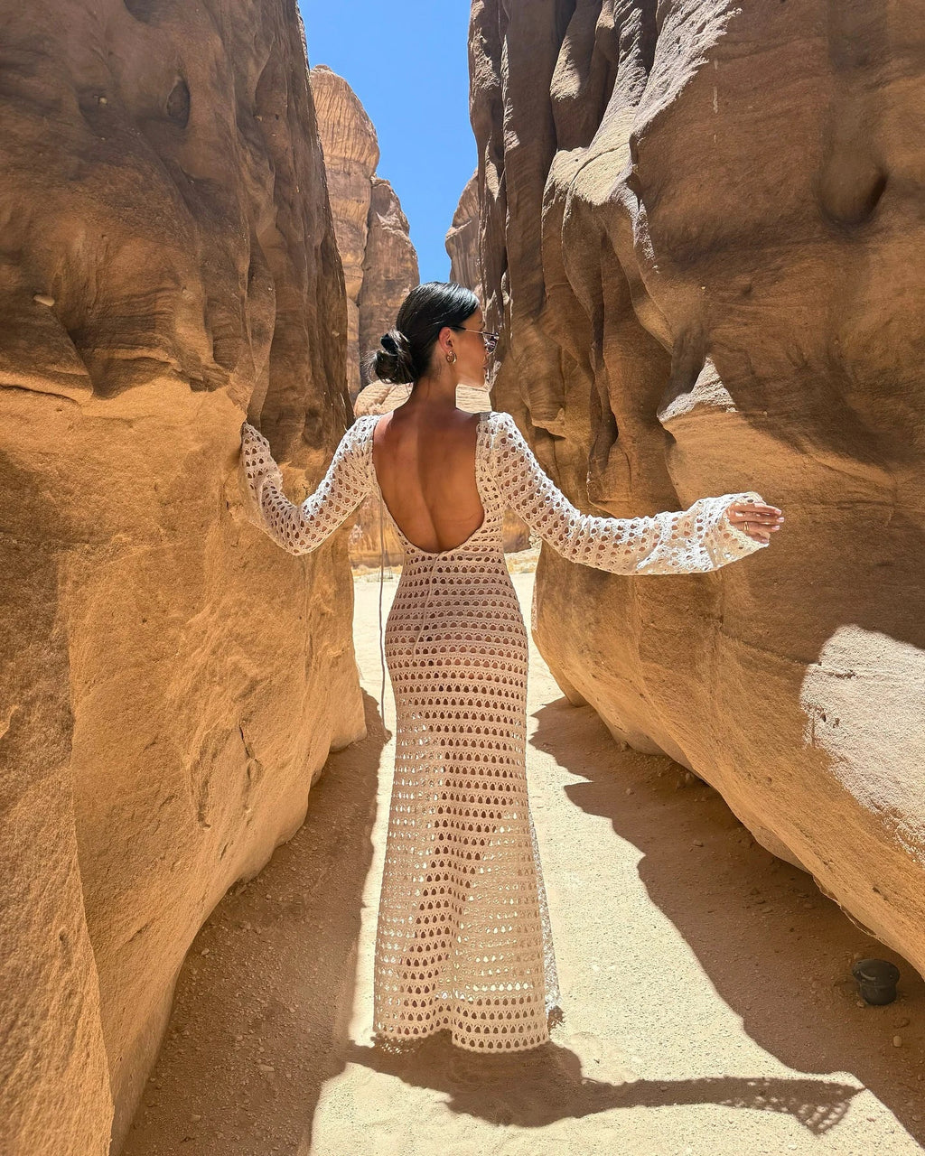 Sexy Knit Mesh Backless Long Bell Sleeve Beach Maxi Dress 2025 Women's Summer Slim Outfits Vacation Swimsuit Cover Up Tunic K205 Luxlife Brands