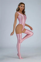 Women Candy Color Oil Glossy Elastic Bodysuit Bodycon Rompers One-piece Swimsuit Silky Tights Satin Backless Shaper Sexy Leotard Luxlife Brands