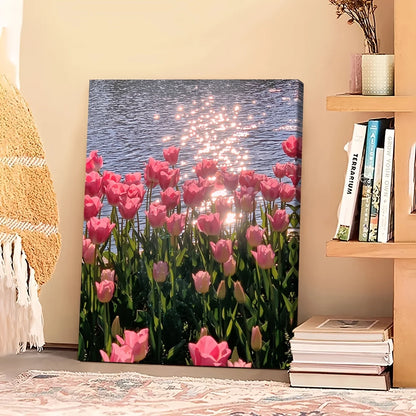 Framed Canvas Poster Pink Flower Artist Home Wall Decor Suitable for Living Room Bedroom Office Office Restaurant Bar Bathroom