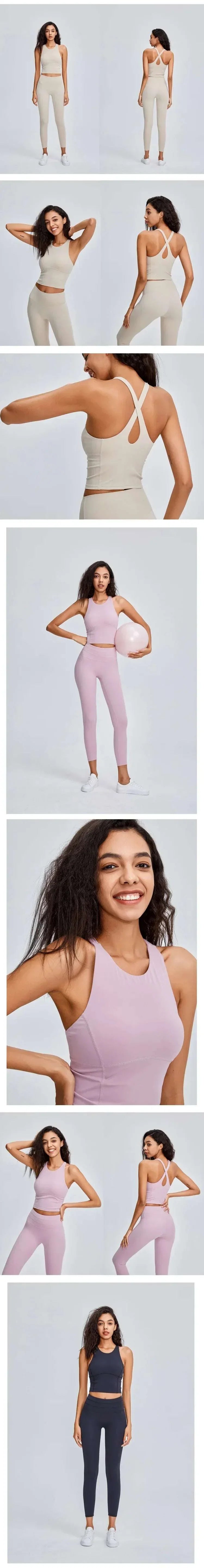 Women Shock Proof Running Fitness Crop Top Seamless Top Padded Workout Yoga Tanks Comfy Cross Back Wide Strap