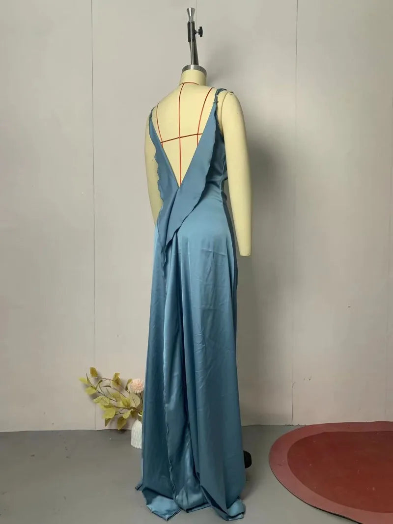 Elegant Women Guest Wedding Dress Sexy Strap Halter Backless Slim Cocktial Evening Maxi Dress Luxury Party Celebrity Prom Gown Luxlife Brands