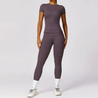 Seamless Yoga Set Women Pink Short Sleeve Top with High Waist Leggings Two Piece Workout Clothes Sports Fitness Gym Sets Luxlife Brands