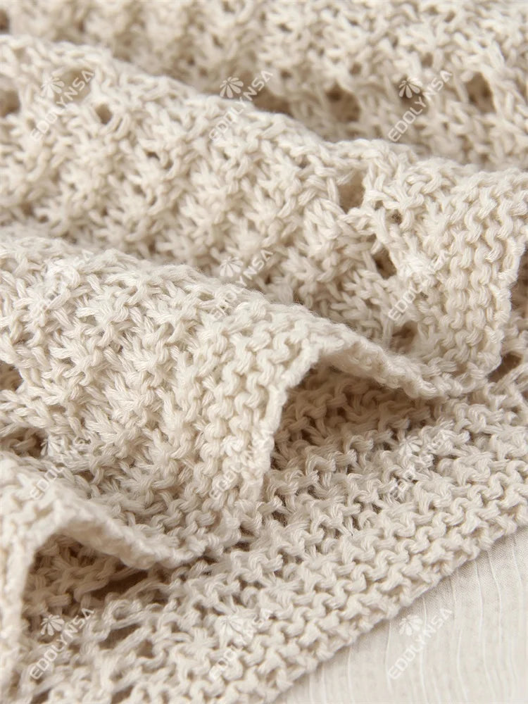 Sexy Deep V-neck Lace-up Bell Sleeve Knit Mesh Hollow Out Beach Mini Dress 2025 Summer Swimsuit Cover Up Women Casual Tunic K14 Luxlife Brands