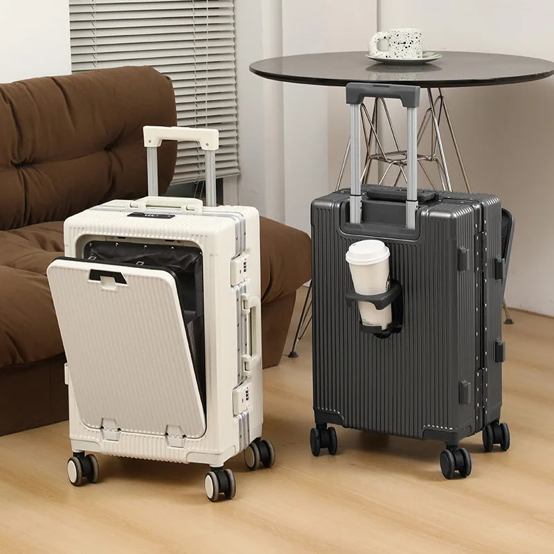 20/24 Inch Aluminum Frame Trolley Case with USB Cup Holder Large Capacity