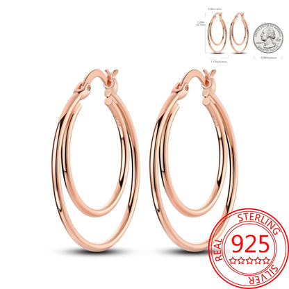 925 Sterling Silver Rose Gold Earrings Double White Pavé Earrings for Women's Beer Party Exquisite Jewelry Matching