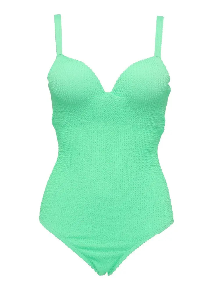 Andzhelika Textured V neck Push Up One Piece Swimsuit For Women Sexy Bodysuit High Waist Swimwear 2023 Beach Bathing Suit