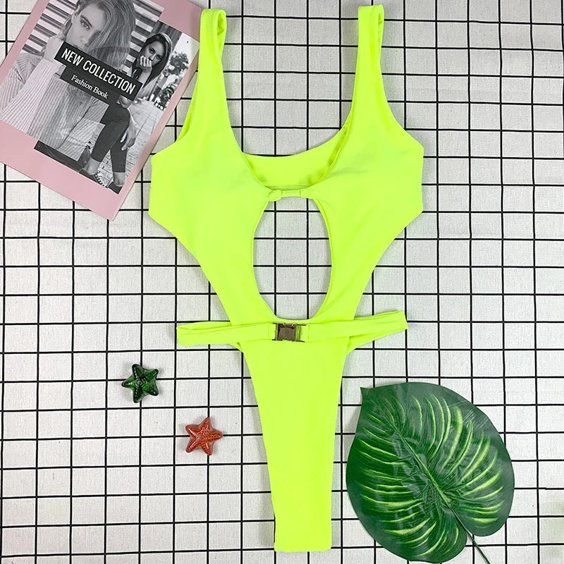 DEAT Fashion Women's New Hollow Out Lace Up One-piece Swimsuit High Elasticity Beach Vacation Style Bikini Female Trend 11A04793