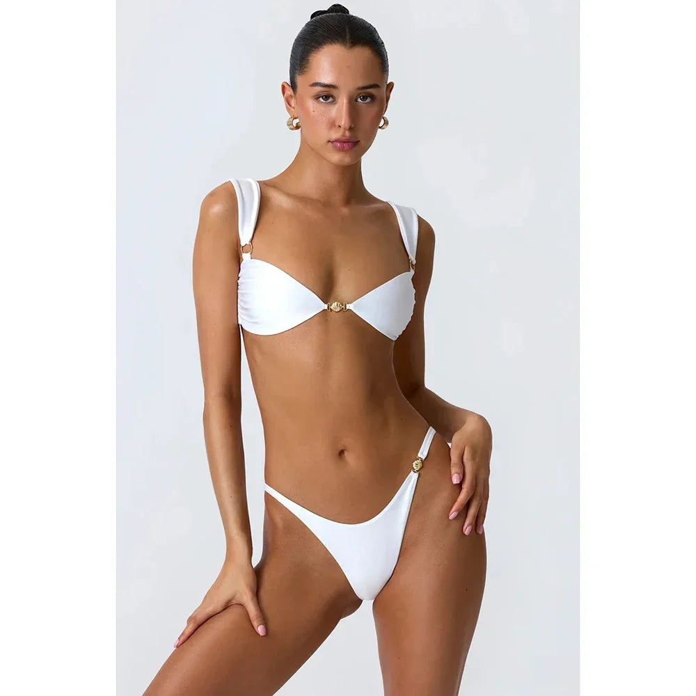 2024 New Sexy Bikinis Solid Push UP Swimwear Women Swimsuit Brazilian Bikini Set Hollow Out Beachwear Thong Biquini Female