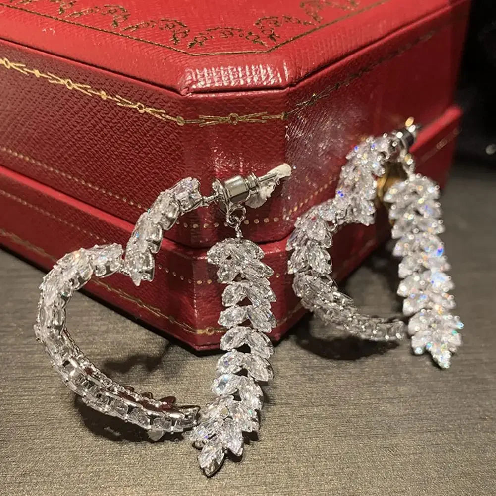 Luxury Wheat Earrings Shiny Zircon Fashion Personality Party Charm Jewelry Wheat Leaf Earring for Women Girls Korean Style